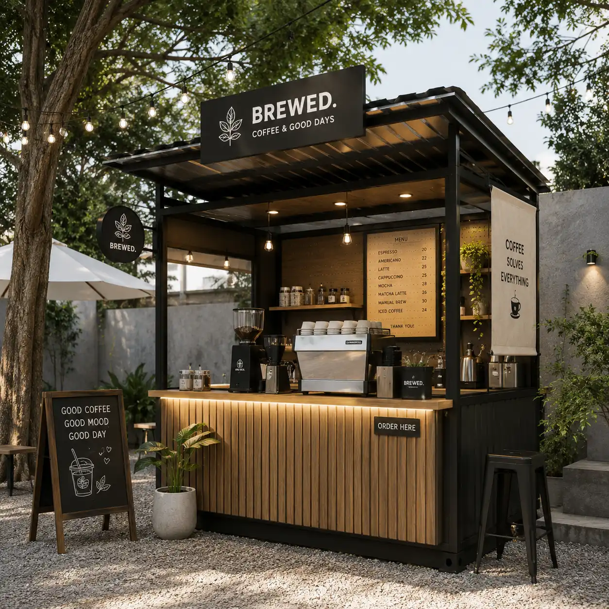 Stand Booth Kopi Bekasi Konsep Outdoor Anti Hujan Awet